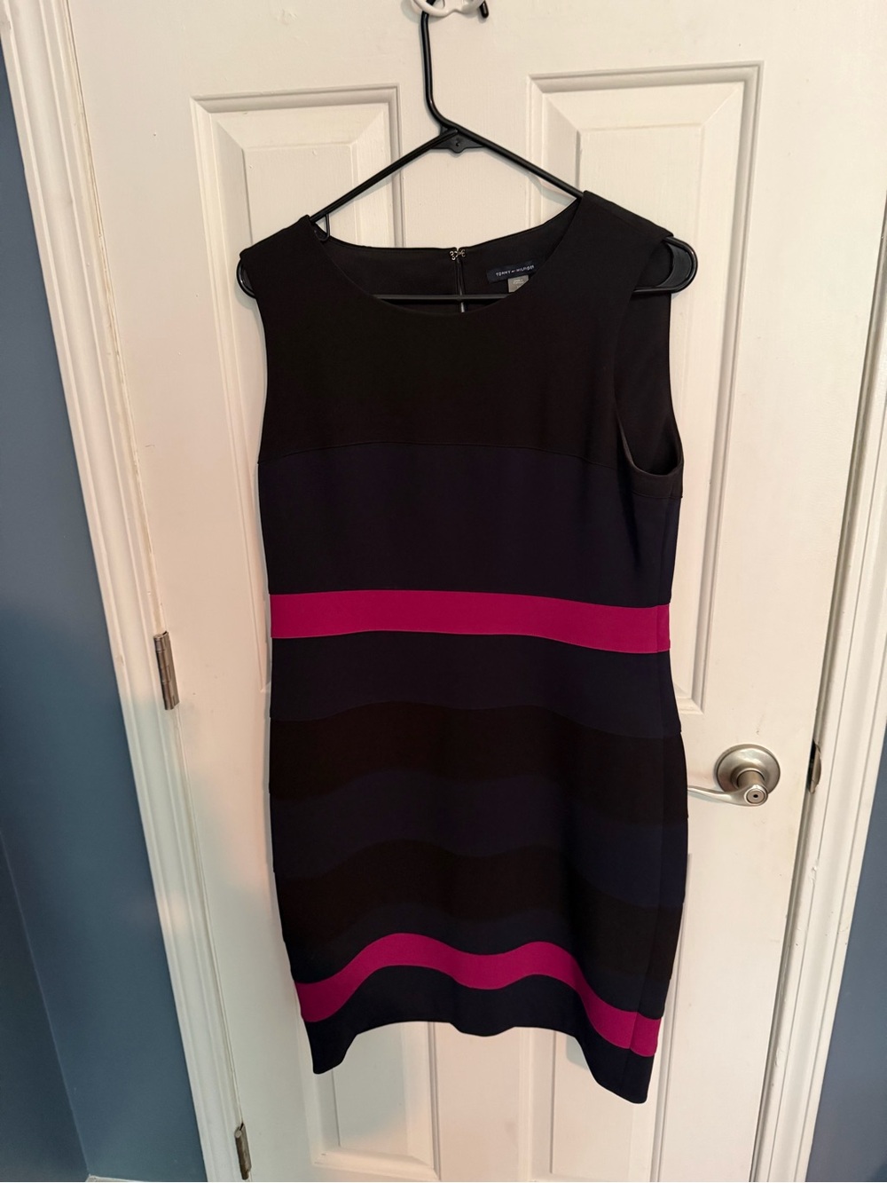 Tommy Hilfiger Black Dress with Navy/Pink Stripe Accents